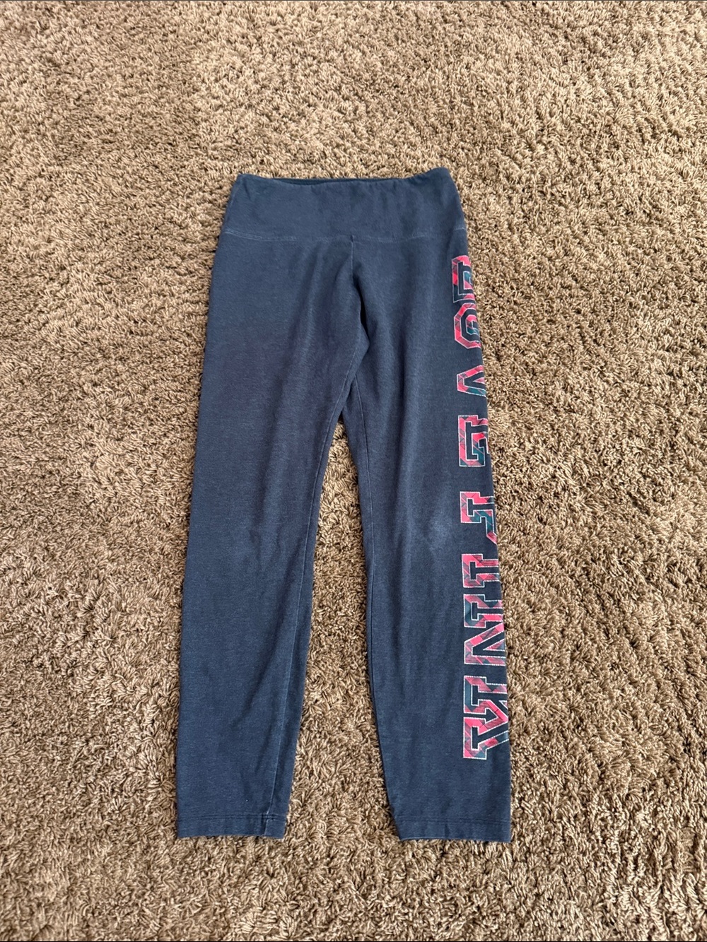 PINK Victoria's Secret Black Leggings with Red Side Graphic